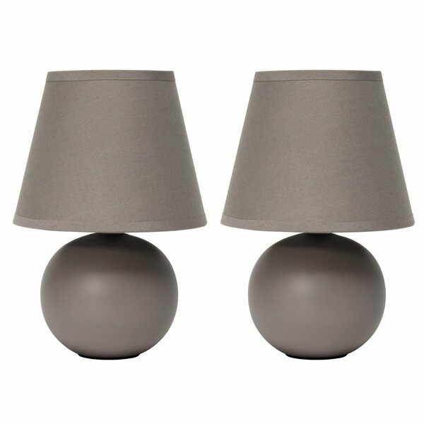 Creekwood Home Petite Ceramic Orb Base Bedside Table Desk Lamp Two Pack Set, Matching Drum Fabric Shade, Gray CWT-2004-GY-2PK